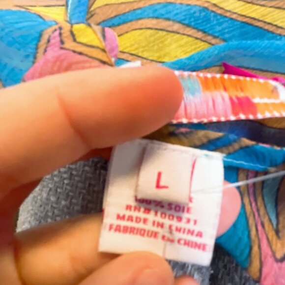 Janice Jaraicie Nelli Colorful 100% Silk V-Neck Ruffled Blouse Top L - Picture 5 of 6